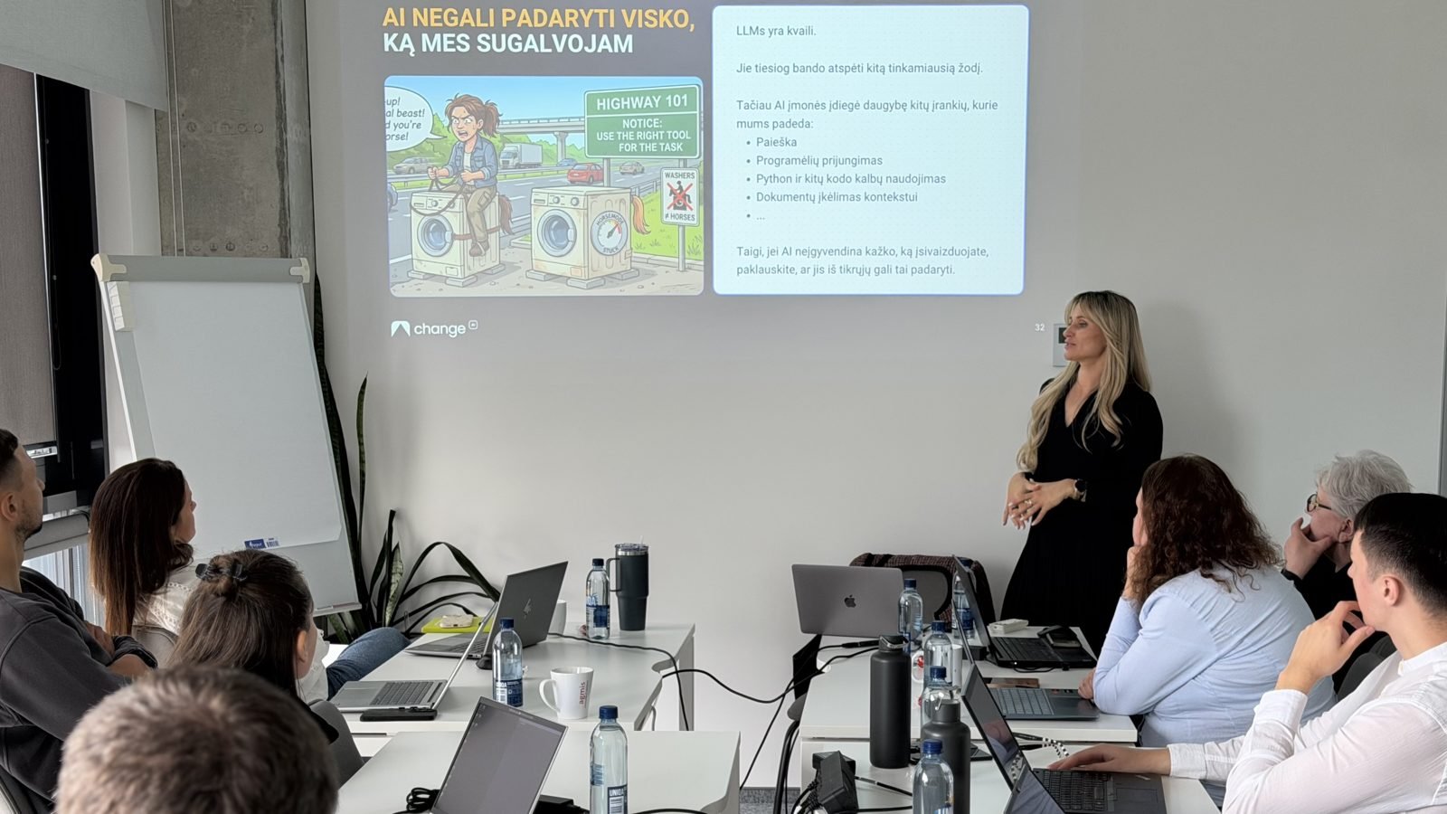 Odeta Isevičiūtė in front of the slide 