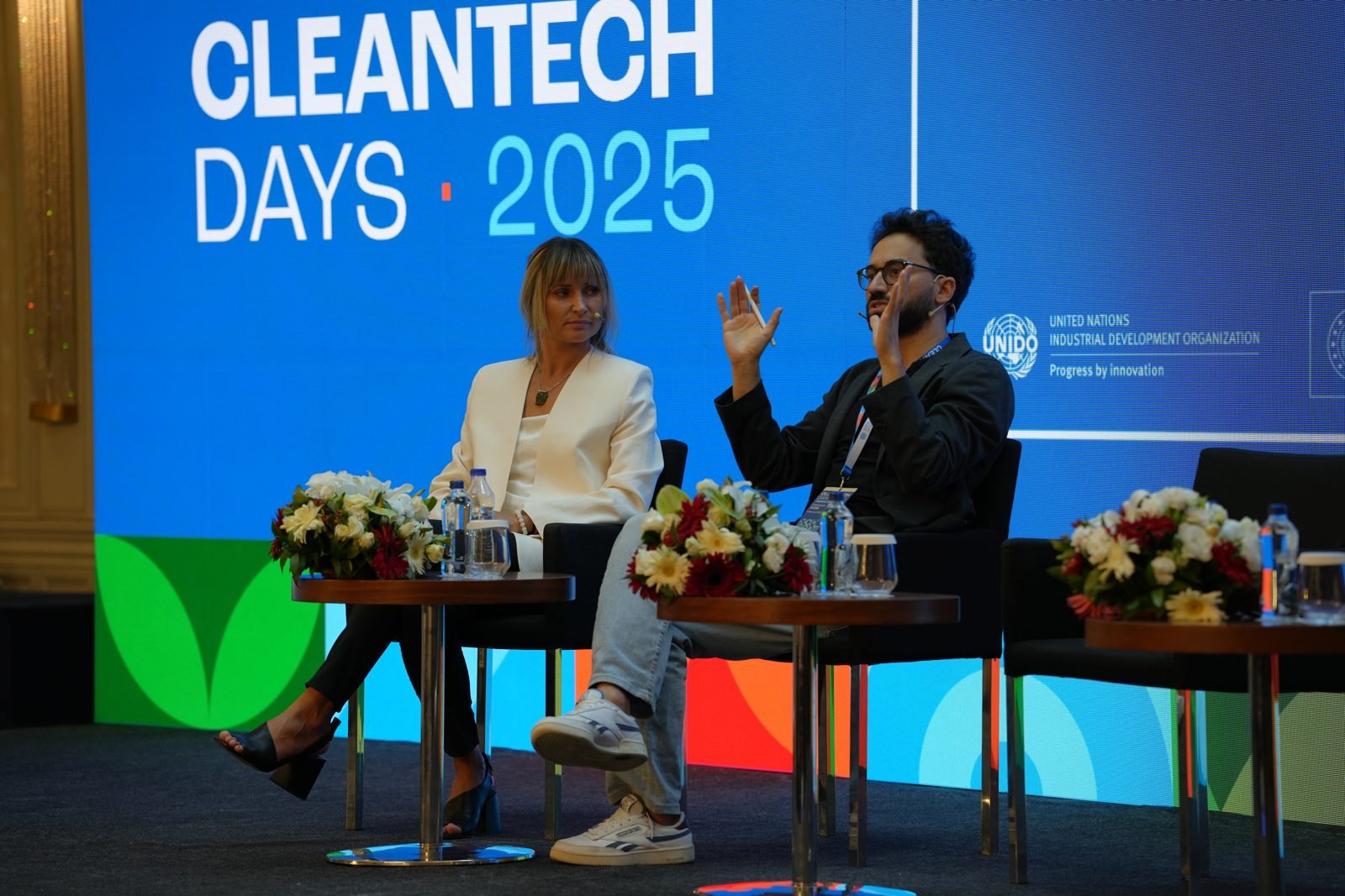 Odeta Isevičiūtė and Francesco Pierri during a panel discussion at Cleantech Days 2025.
