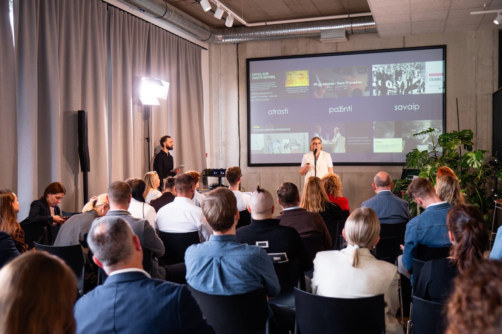 The audience at the WSA Lithuania 2026 final listening to a presentation at Solo Society City House.
